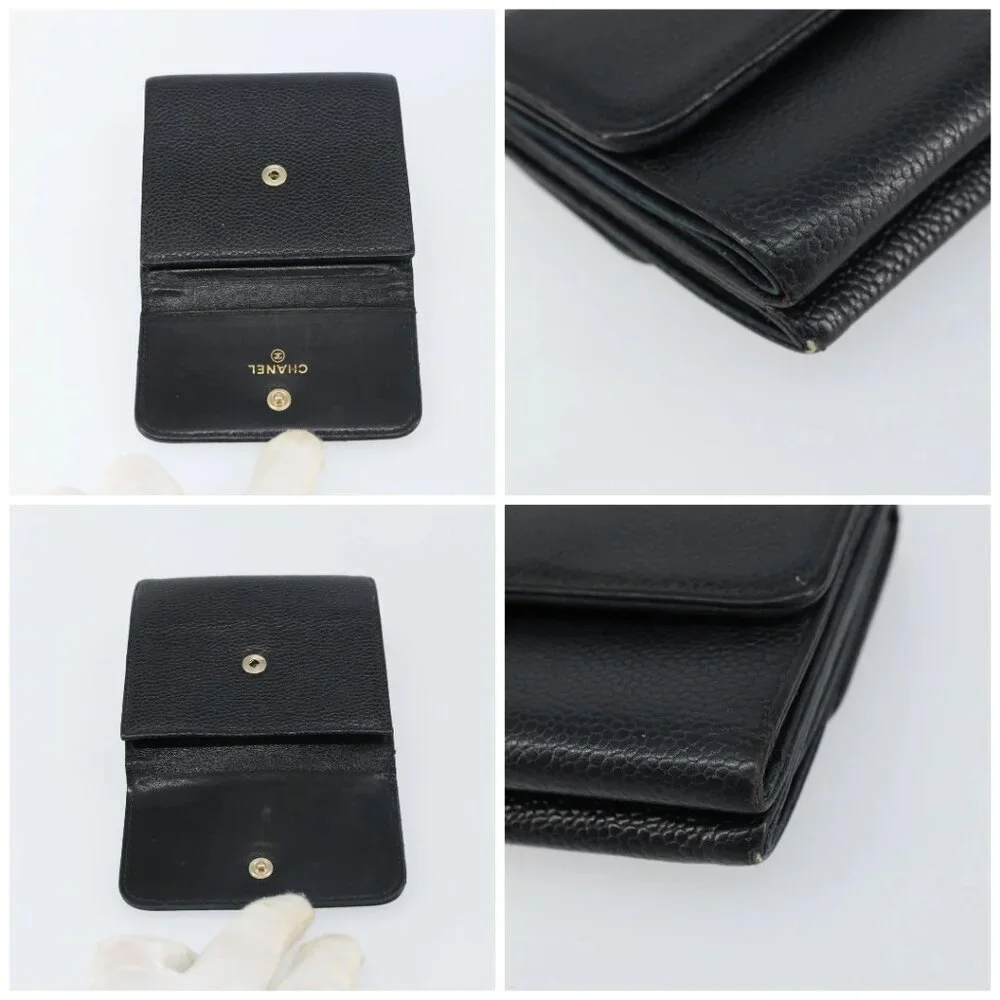 CHANEL Wallet Grained Calf Skin Black Gold CC Auth fm4996 - Picture 15 of 16